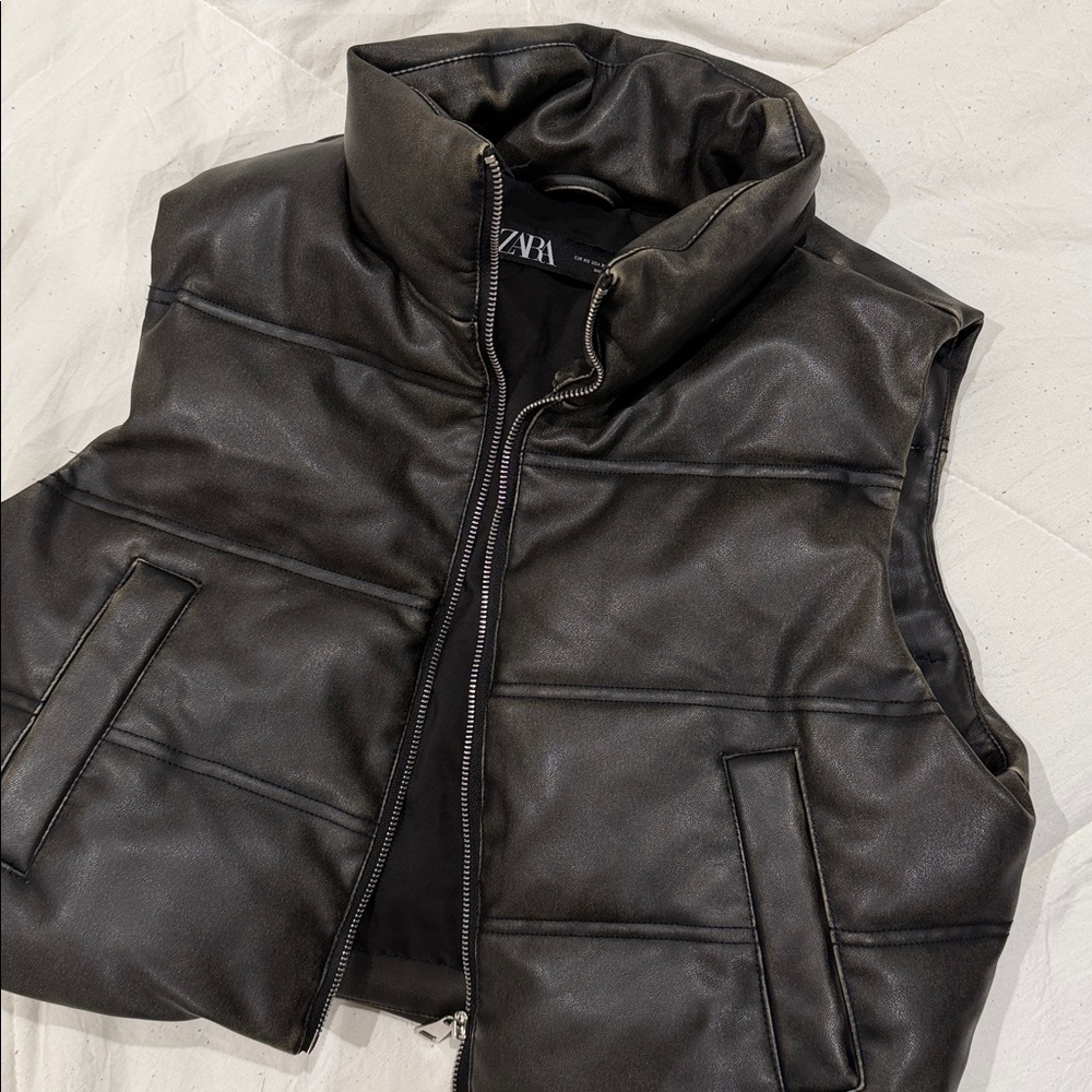 Zara Leather Puffer Vest